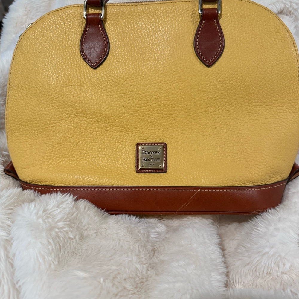 Dooney & Bourke Yellow Satchel with Brown Trim